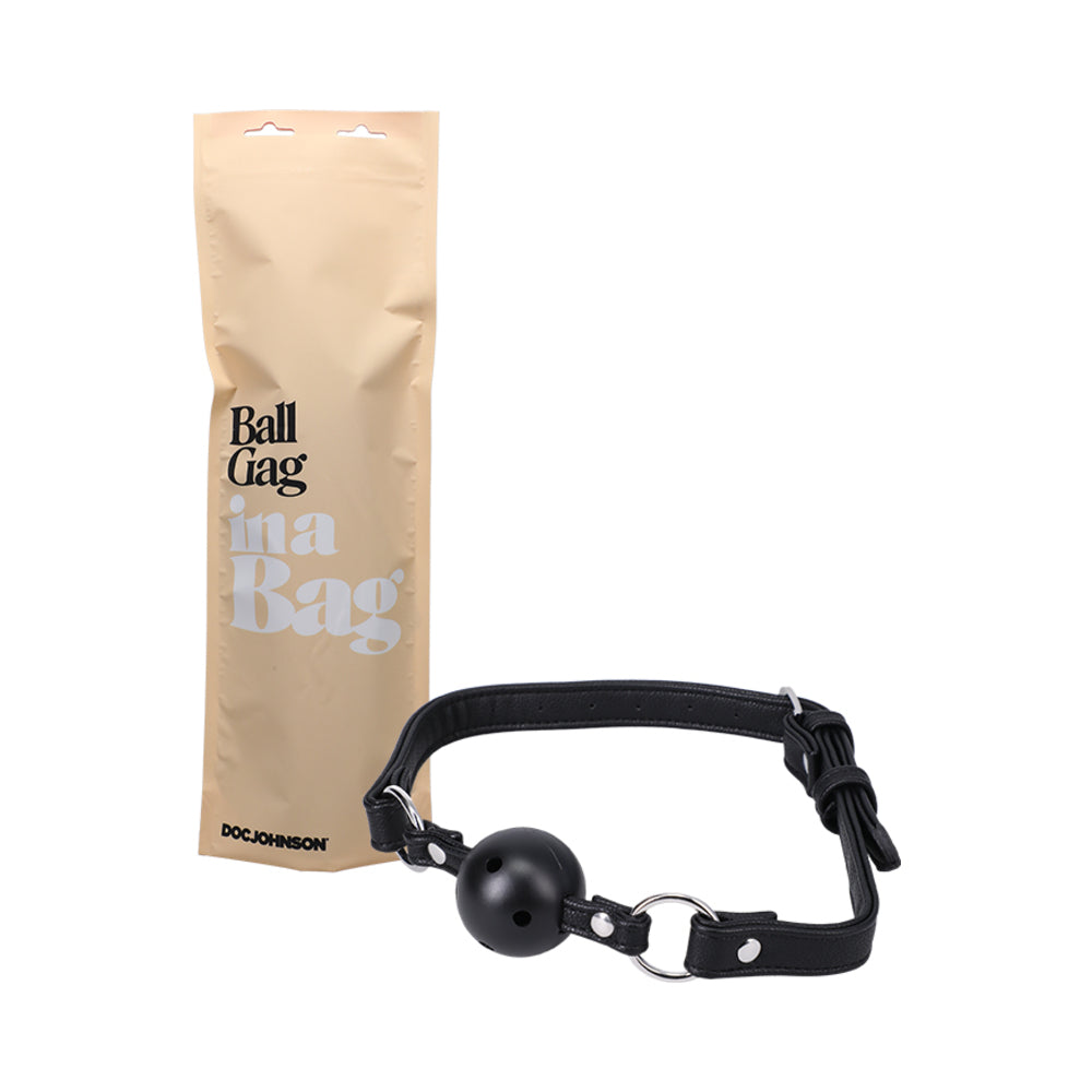 Doc Johnson Ball Gag In A Bag Faux Leather Breathable Black - Fantasies Boutique