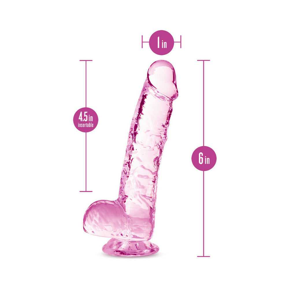 Naturally Yours Crystalline 6 in. Dildo with Balls Rose - Fantasies Boutique