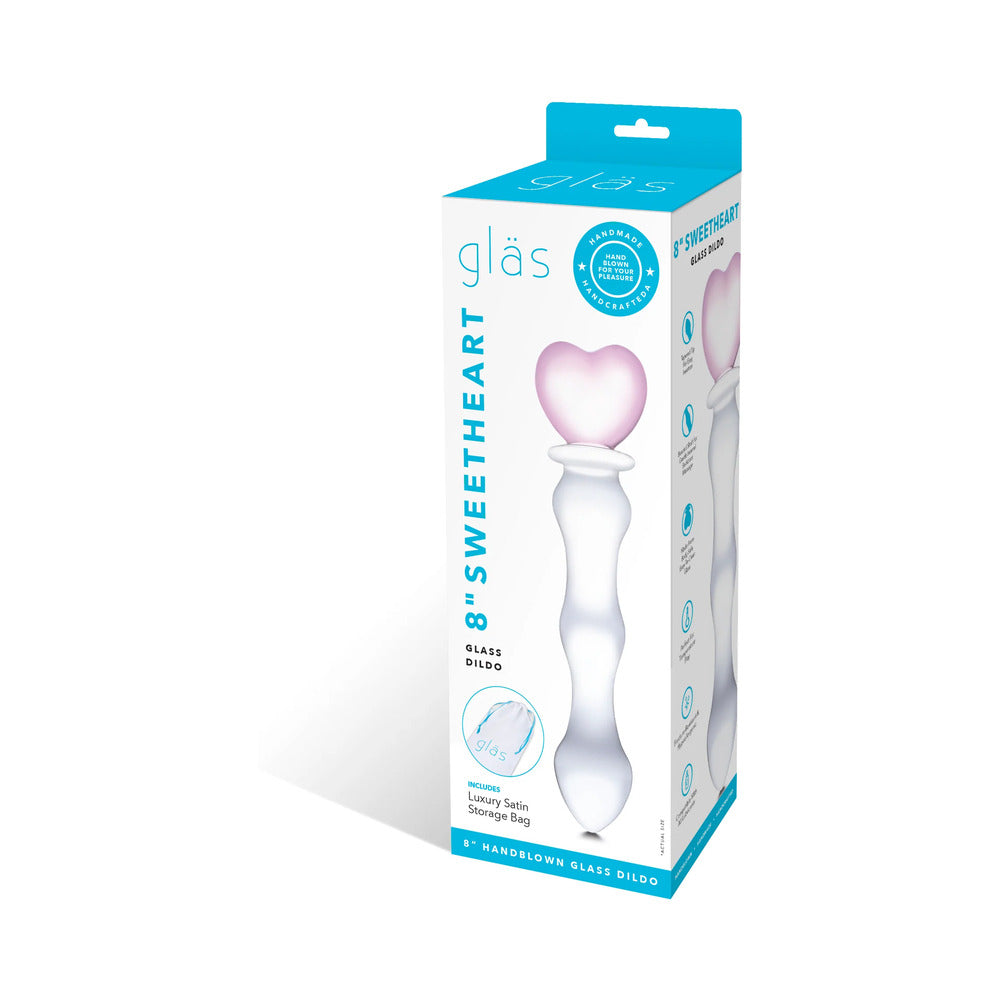 Glas 8 in. Sweetheart Glass Dildo with Pink Heart-Shaped Handle - Fantasies Boutique