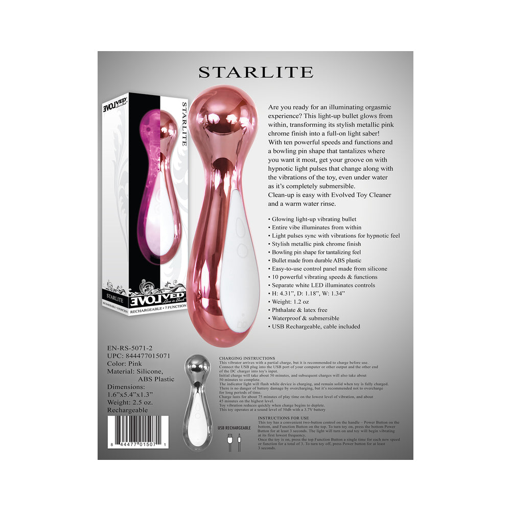 Evolved Starlite Light-Up Rechargeable Chrome Mini Vibrator Pink - Fantasies Boutique