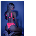 Fantasy Lingerie Glow Sweet Escape Open-Cup Cage Bra & Crotchless Neon Pink Panty L/XL - Fantasies Boutique