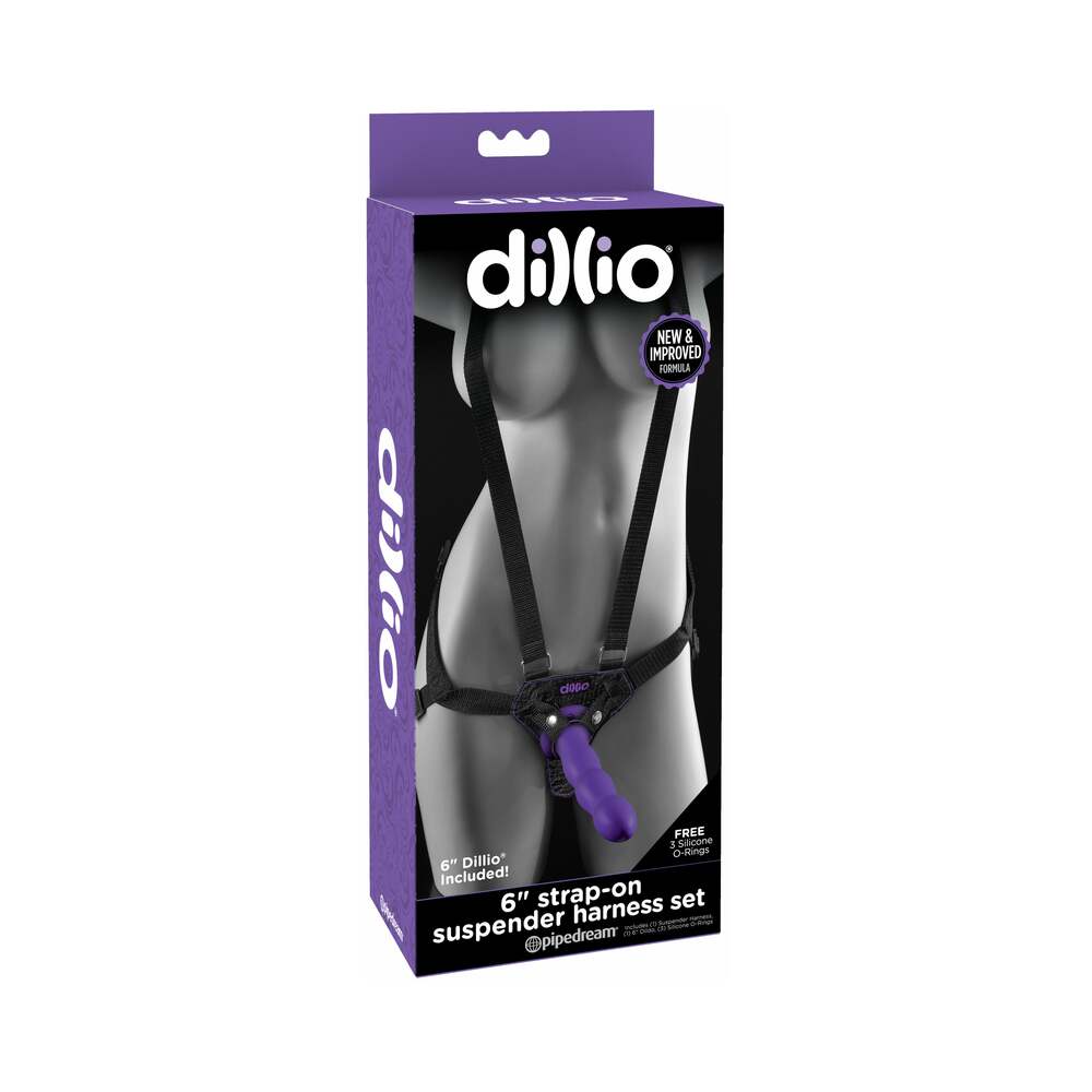 Dillio Adjustable 6 in. Strap-On Suspender Harness Set Purple/Black - Fantasies Boutique