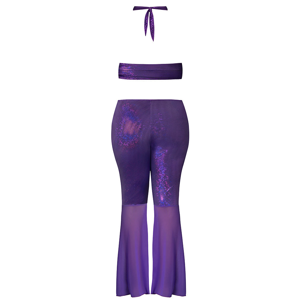 Magic Silk Glimmer Wrap Halter & Flair Pant Set Purple Disco L/XL