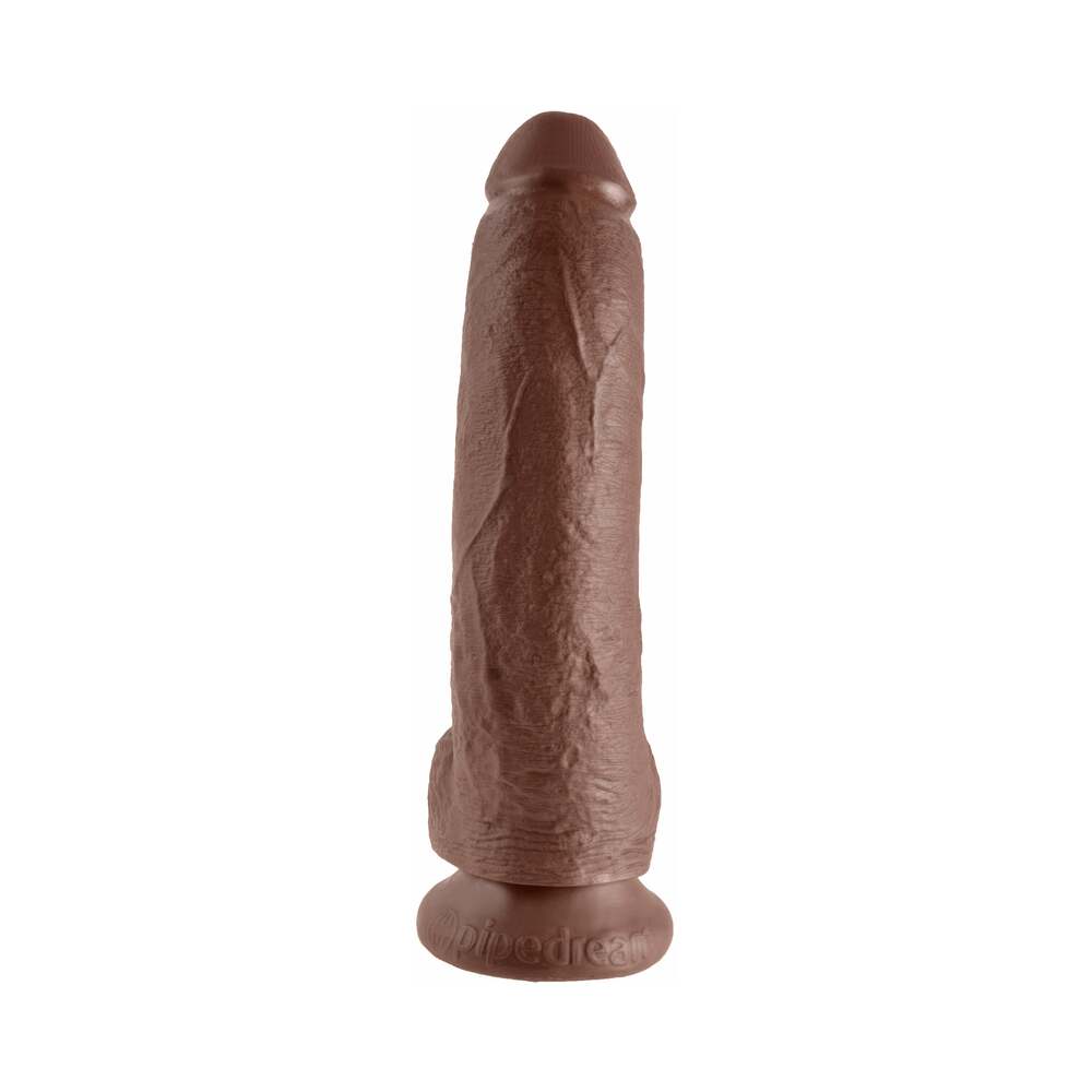 King Cock 9 in. Cock With Balls Realistic Suction Cup Dildo Brown - Fantasies Boutique