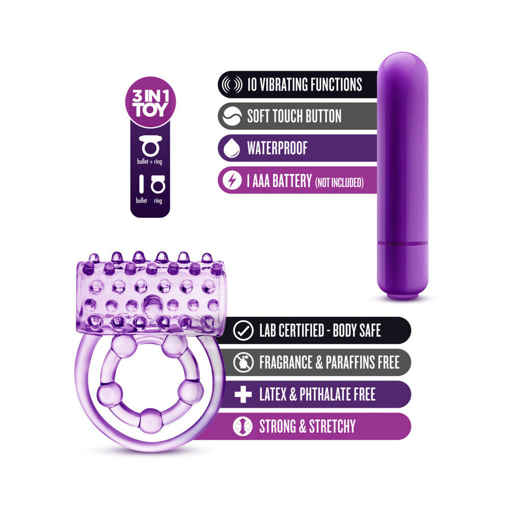 Play with Me The Player Vibrating Double Strap Cockring Purple - Fantasies Boutique