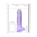 RealRock Crystal Clear Realistic 9 in. Dildo With Balls and Suction Cup Purple - Fantasies Boutique