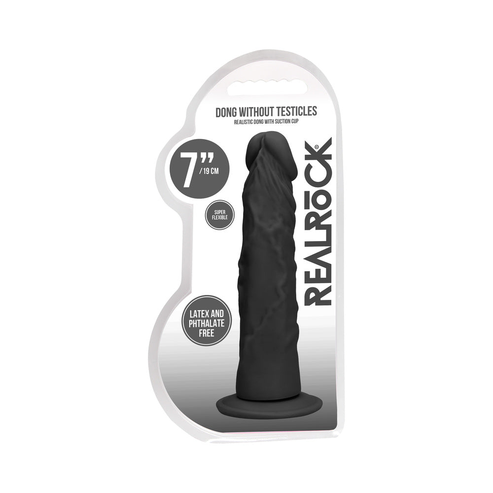 RealRock Realistic 7 in. Dildo With Suction Cup Black - Fantasies Boutique