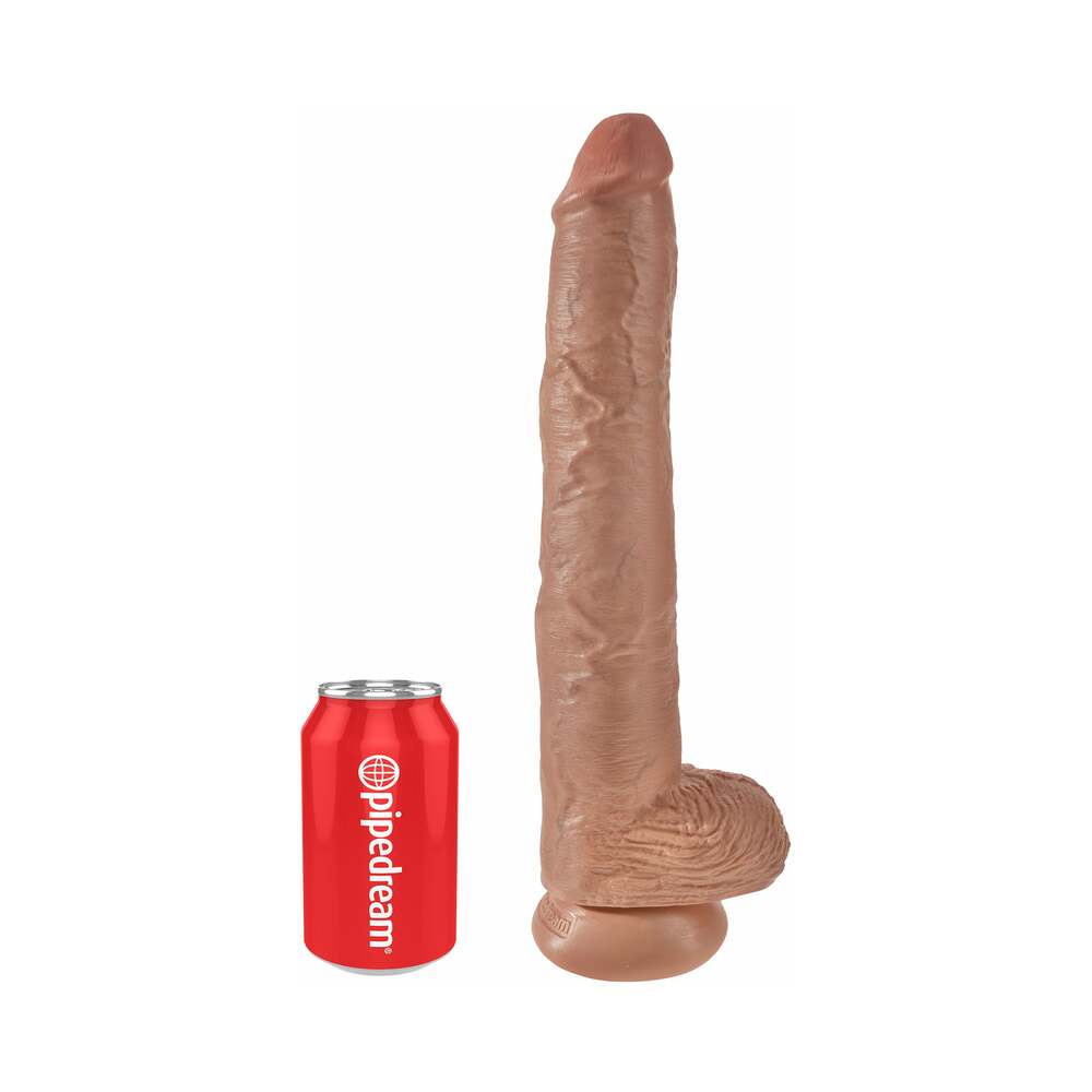King Cock 14 in. Cock With Balls Realistic Suction Cup Dildo Tan - Fantasies Boutique