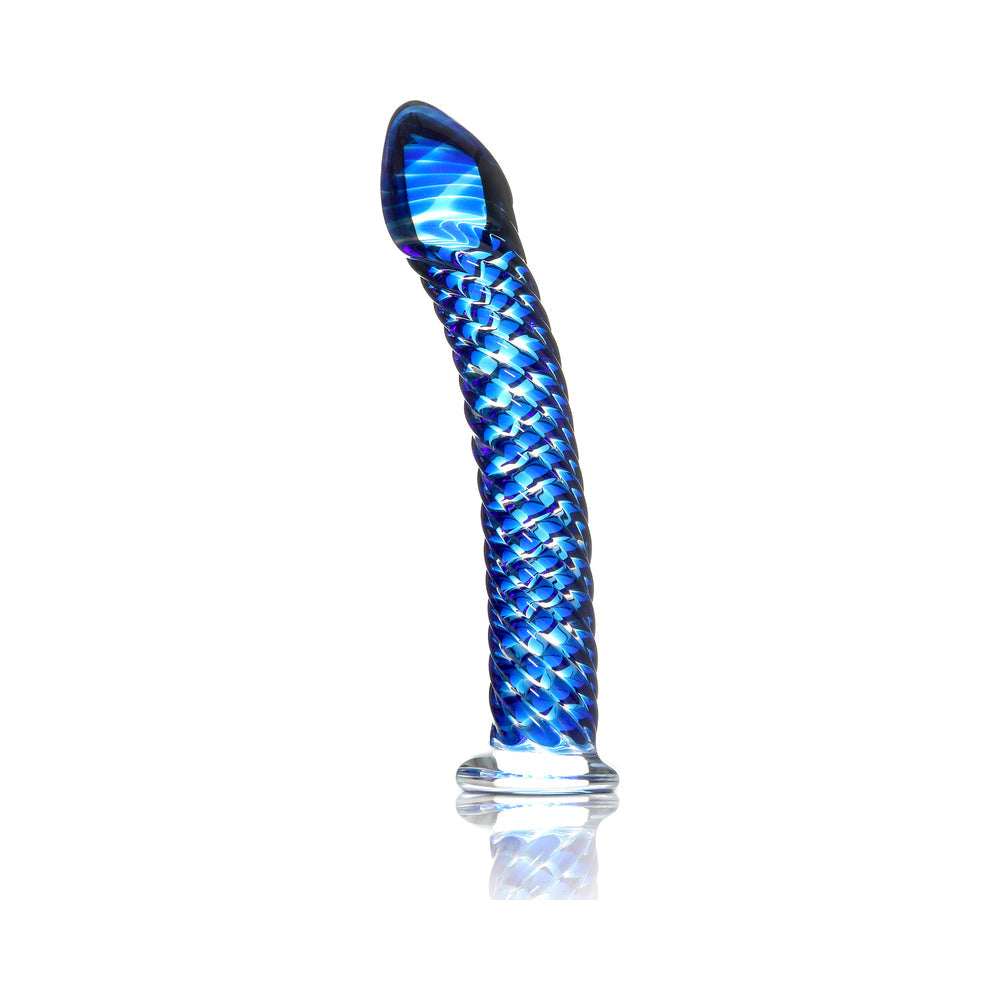Icicles No. 29 Curved Textured 7.25 in. Glass Dildo Blue - Fantasies Boutique