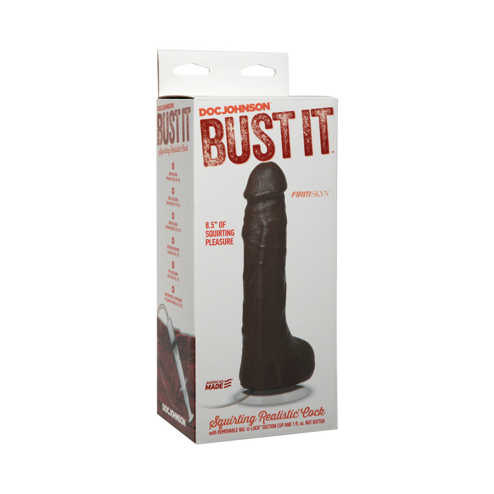 Bust It Squirting Realistic Cock Black w/1oz Nut Butter - Fantasies Boutique