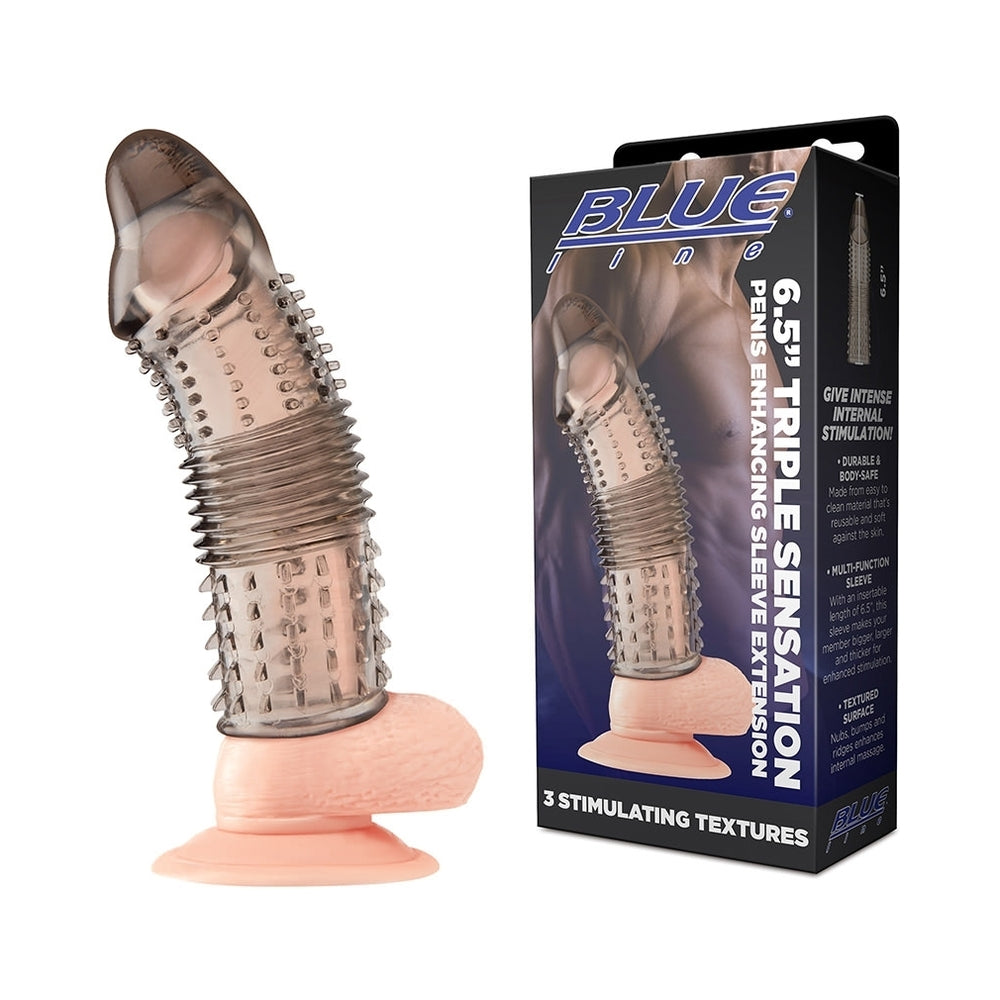 Blue Line 6.5 in. Triple Sensation Penis Enhancing Sleeve Extension - Fantasies Boutique