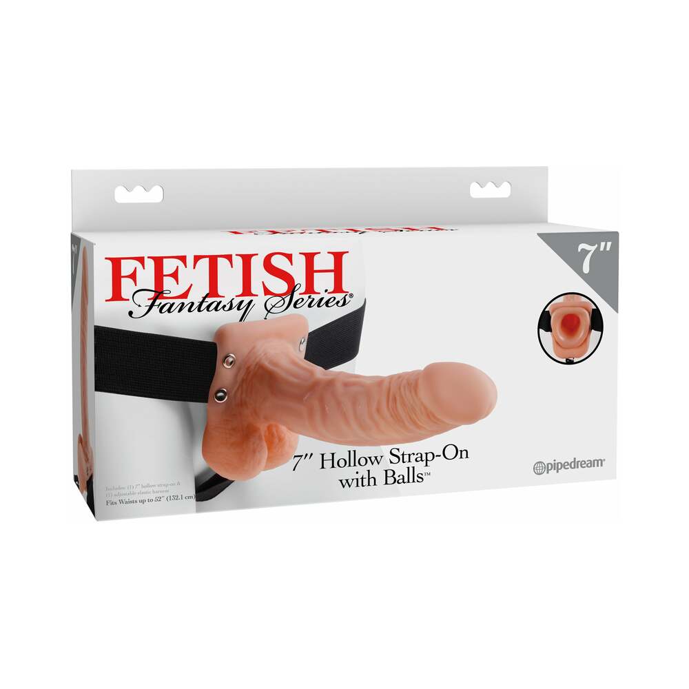 Fetish Fantasy Series 7 in. Hollow Strap-On with Balls Beige/Black - Fantasies Boutique