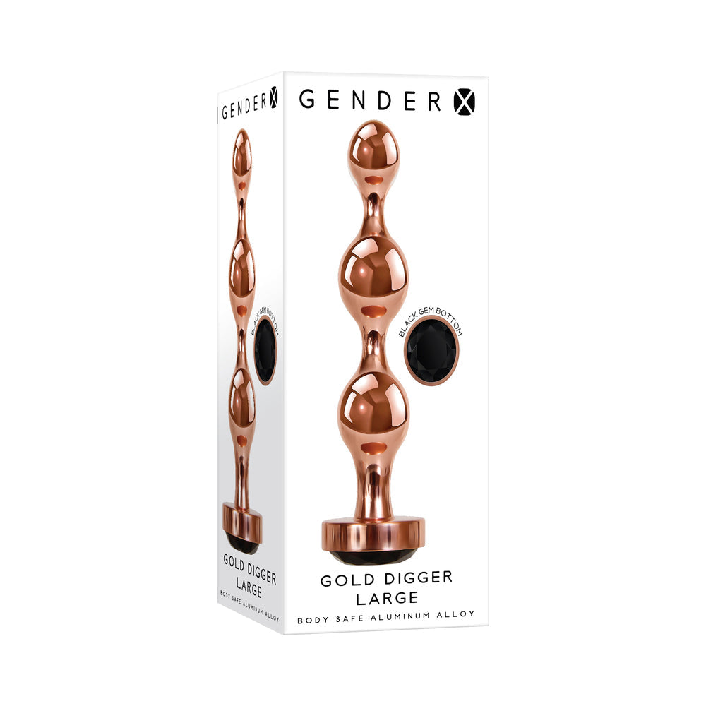 Gender X Gold Digger Rose Gold Beaded Anal Plug With Black Gemstone Base Large - Fantasies Boutique