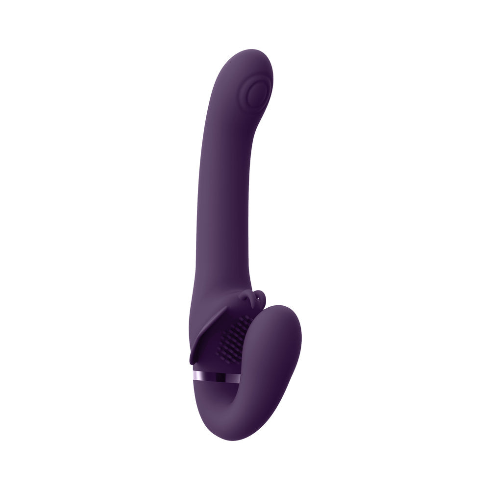 VIVE SATU Rechargeable Triple Motor Pulse-Wave Vibrating Silicone Strapless Strap-On Purple - Fantasies Boutique