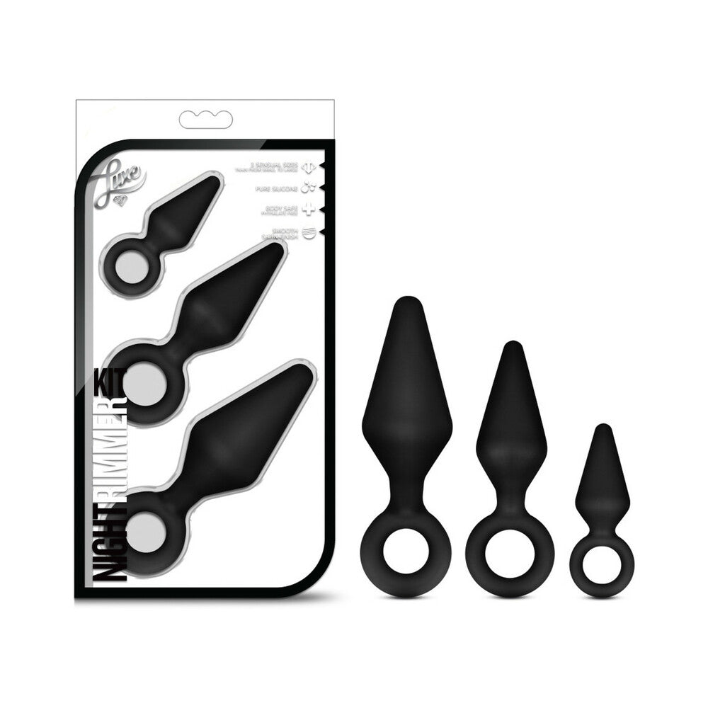 Blush Luxe Night Rimmer 3-Piece Silicone Anal Plug Kit Black - Fantasies Boutique