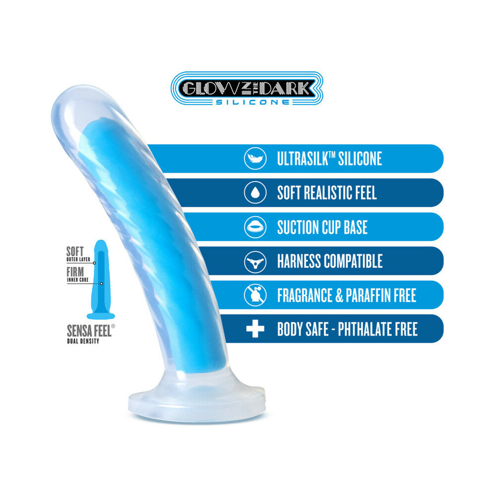 Neo Elite Glow in the Dark Tao 7 in. Dual-Density Dildo Neon Blue - Fantasies Boutique
