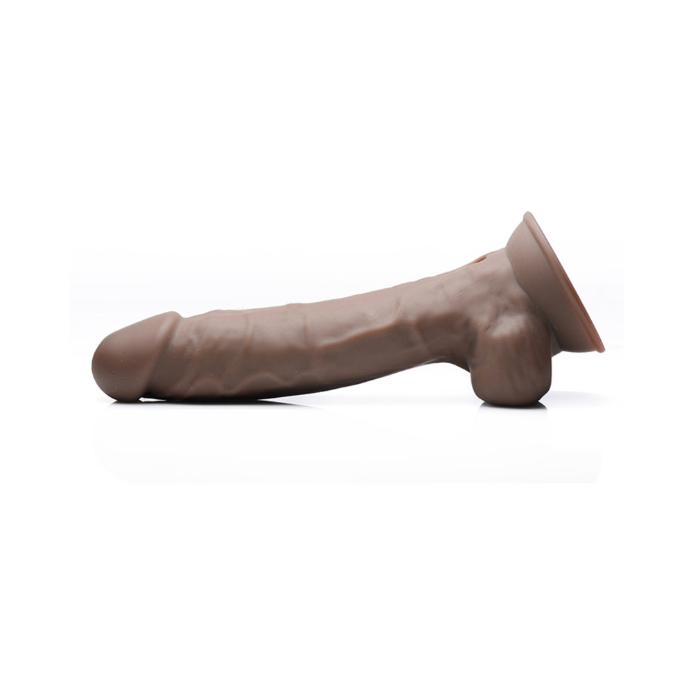 Curve Toys FLESHSTIXXX Rechargeable 8 in. Posable Vibrating Dildo with Balls & Suction Cup Brown - Fantasies Boutique