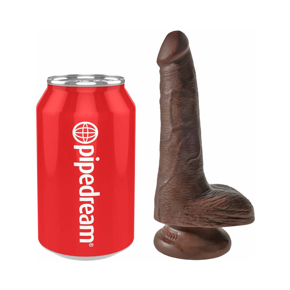 King Cock 6 in. Cock With Balls Realistic Suction Cup Dildo Brown - Fantasies Boutique