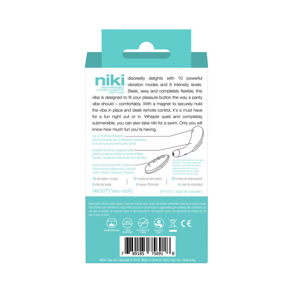 VeDO Niki Rechargeable Panty Vibe Tease Me Turquoise - Fantasies Boutique