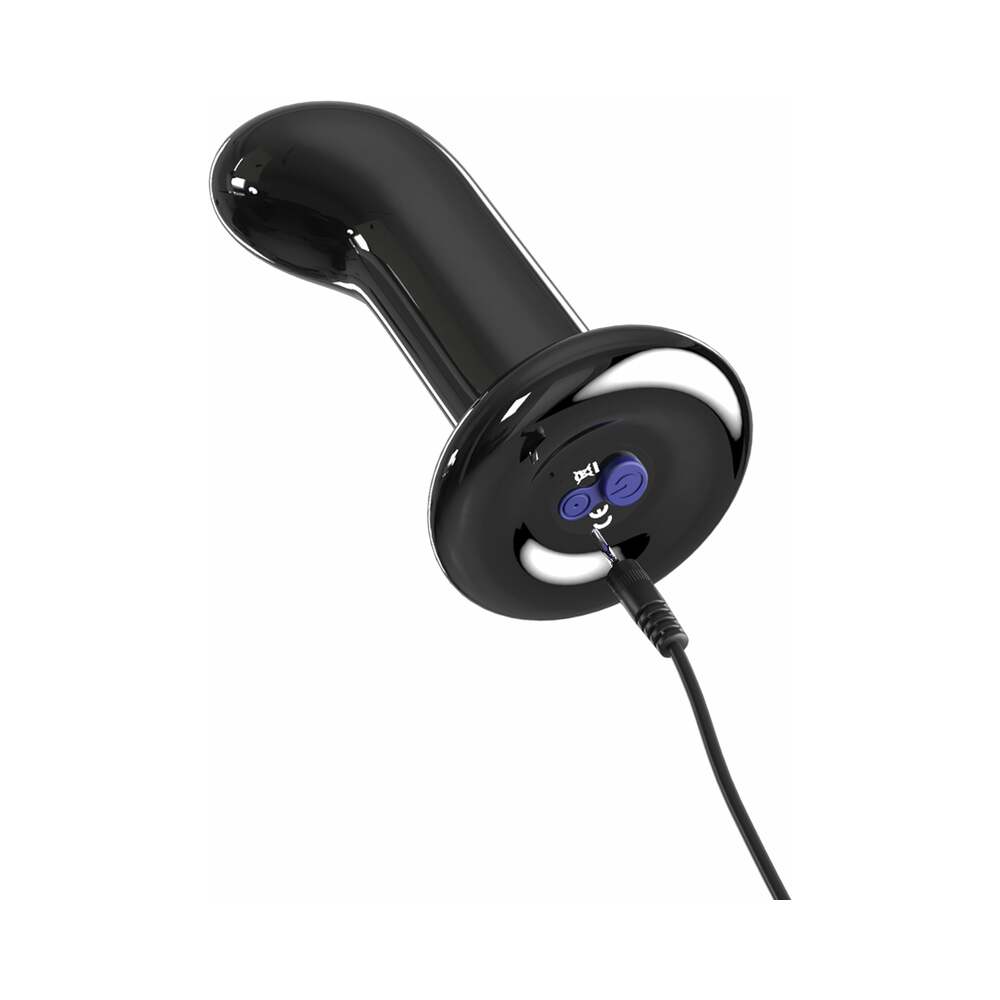 Icicles No. 84 Vibrating Curved Glass Massager With Suction Cup Black - Fantasies Boutique