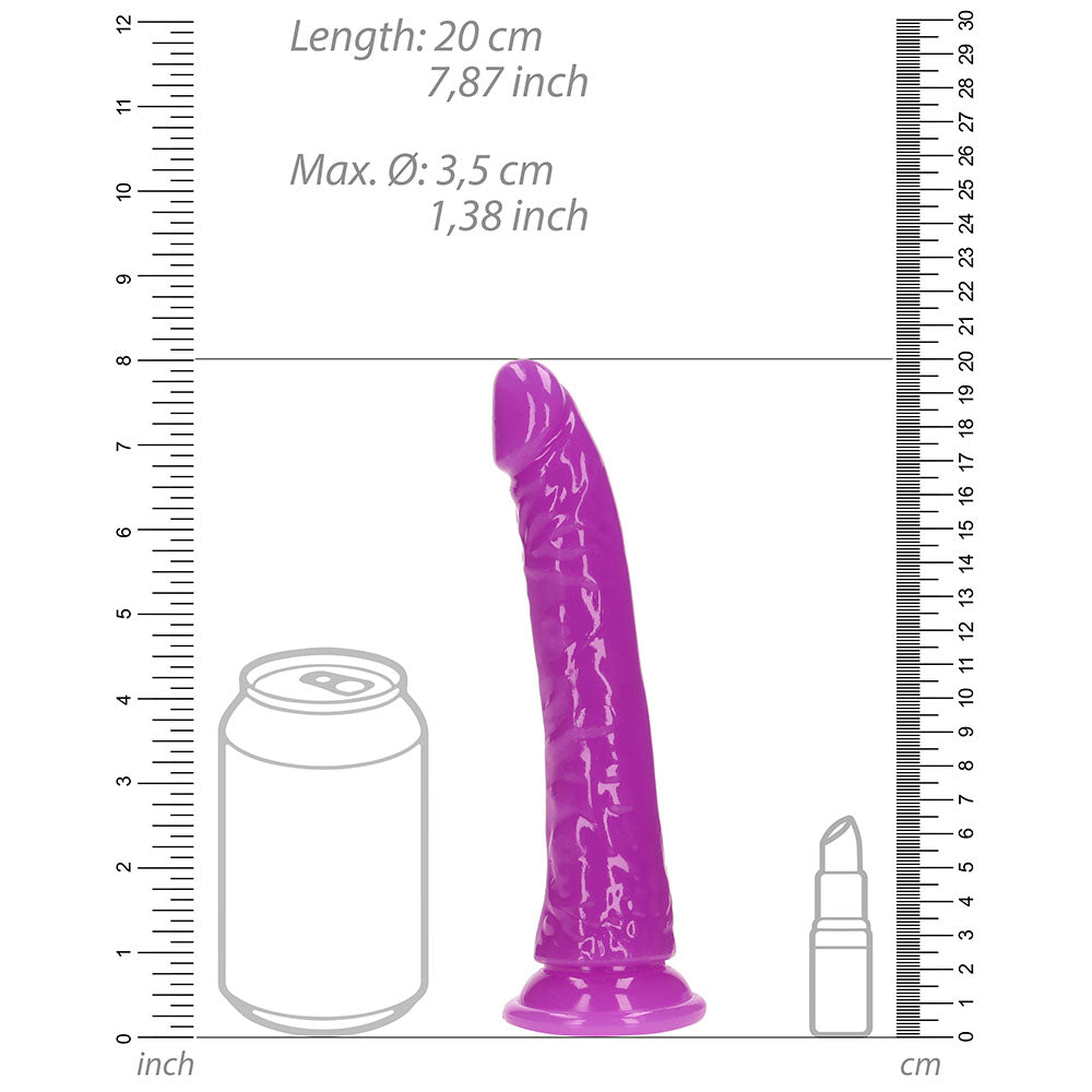 RealRock Glow in the Dark Slim 7 in. Dildo Neon Purple