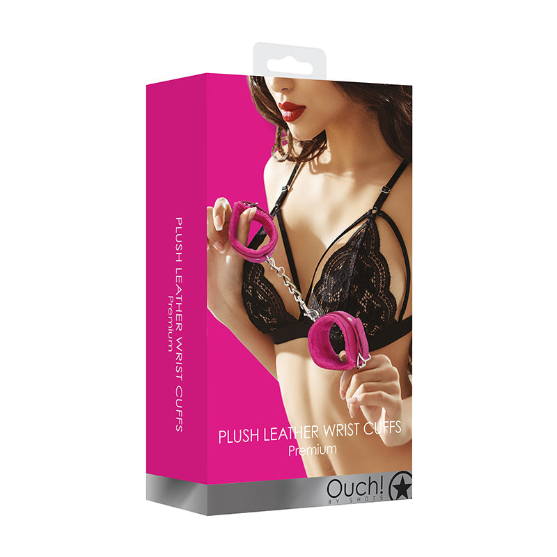 Ouch! Premium Plush Leather Adjustable Wrist Cuffs Pink - Fantasies Boutique
