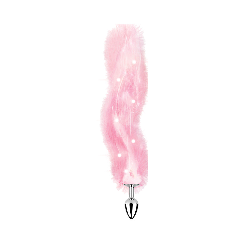 Foxy Tail Light Up Faux Fur Butt Plug With Multicolored Light Pattern Pink - Fantasies Boutique