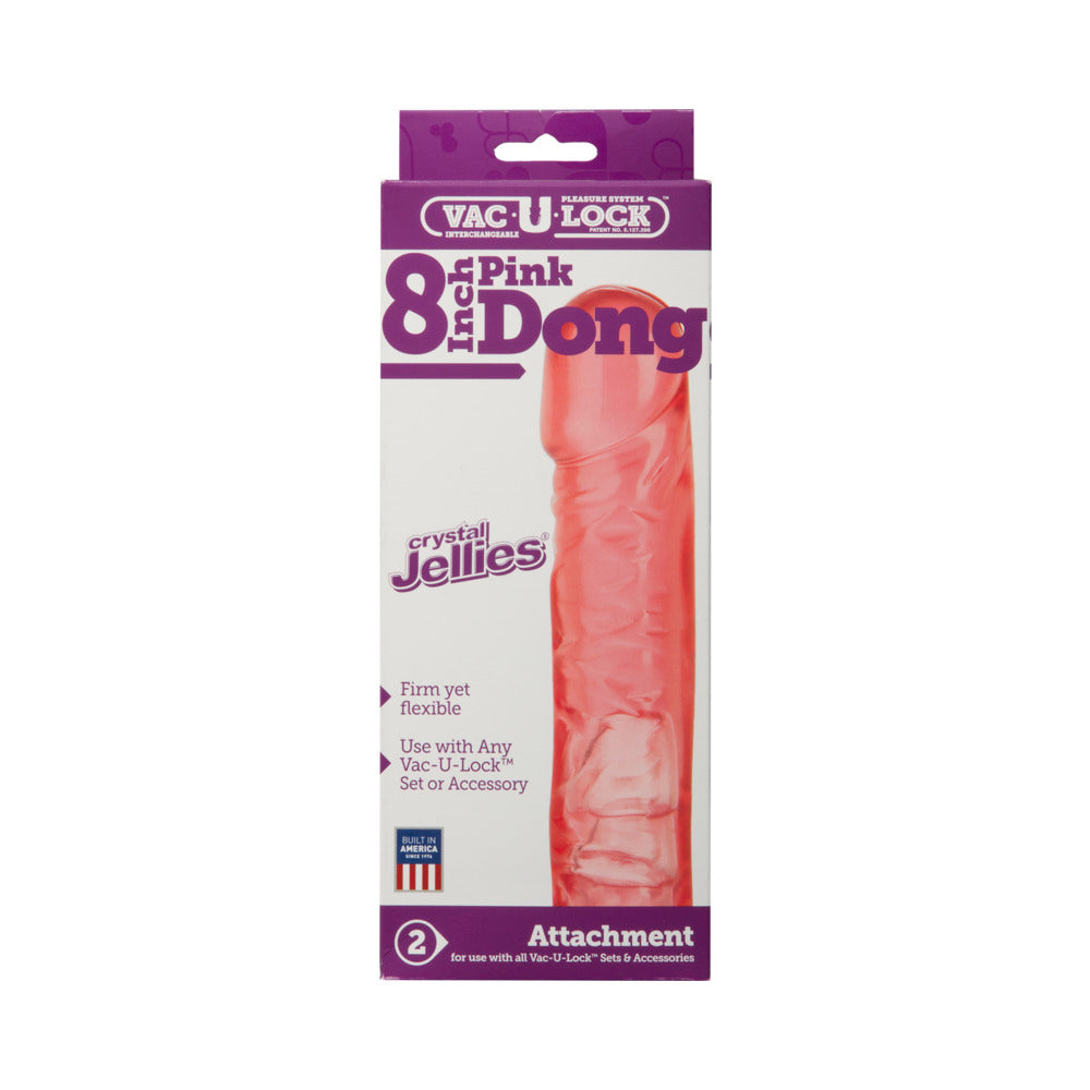 Vac-U-Lock - 8 Inch Pink Dong - Crystal Jellies - Fantasies Boutique