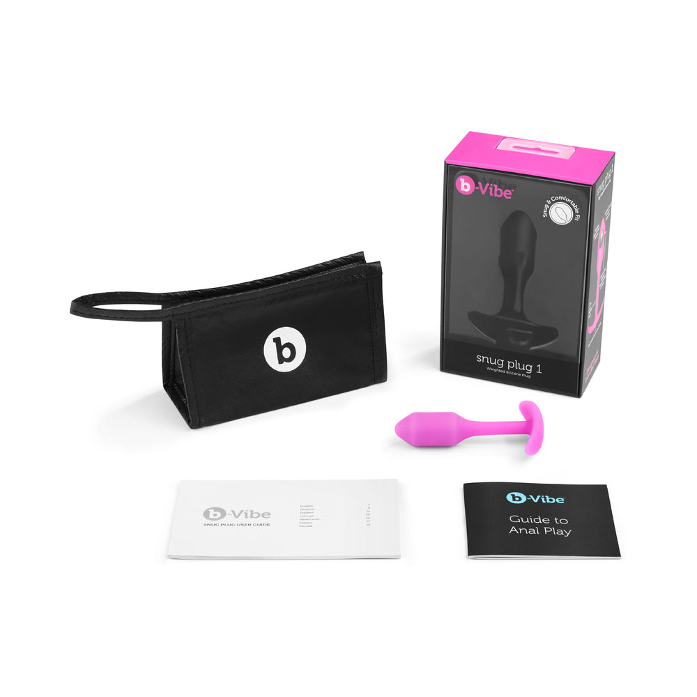 b-Vibe Snug Plug 1 Weighted Silicone Anal Plug Fuchsia - Fantasies Boutique