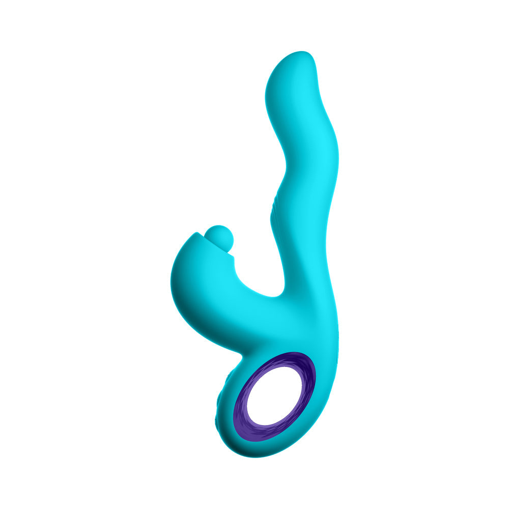 FemmeFunn Klio Rechargeable Silicone Triple Action Thumping Rabbit Vibrator Turquoise - Fantasies Boutique