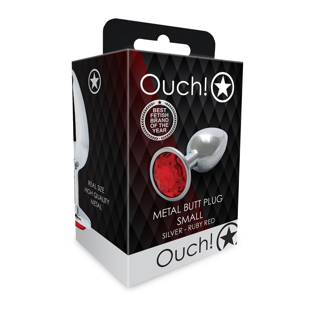 Shots Ouch! Round Gem Butt Plug Small Silver/Ruby Red - Fantasies Boutique