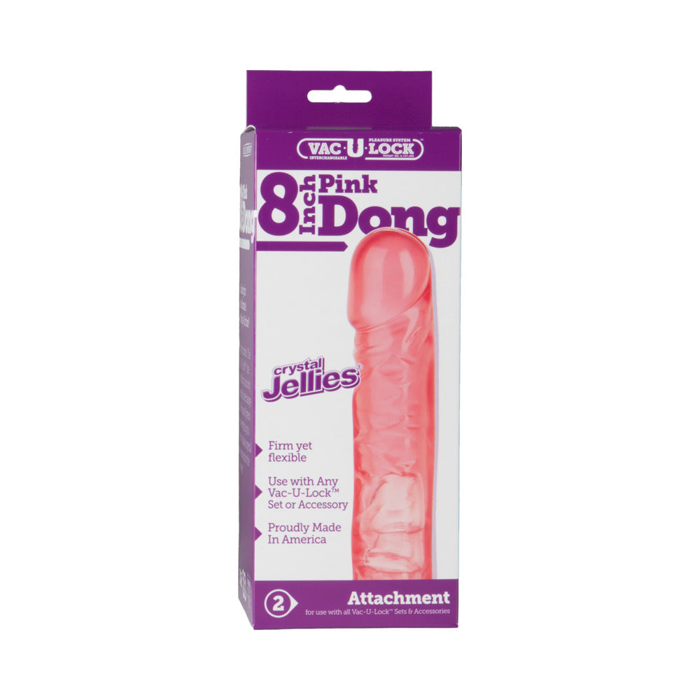 Vac-U-Lock - 8 Inch Pink Dong - Crystal Jellies - Fantasies Boutique