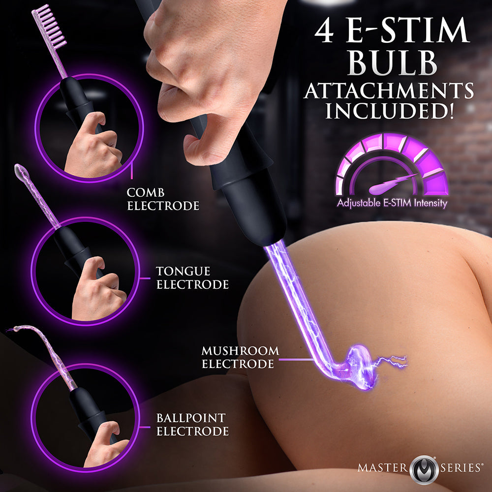 Master Series Elektra wand Rechargeable E-Stim Wand with Attachments Black