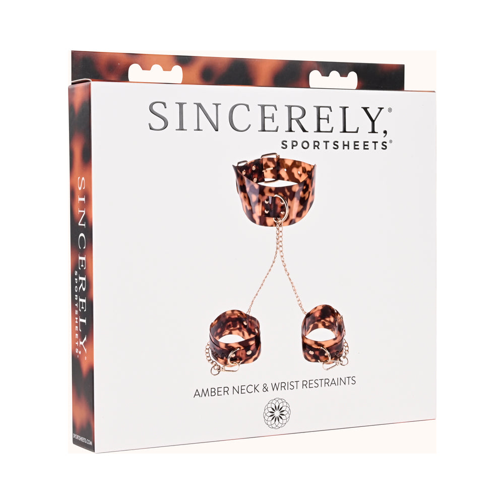 Sincerely, Sportsheets Amber Adjustable Neck & Wrist Restraints Tortoiseshell - Fantasies Boutique