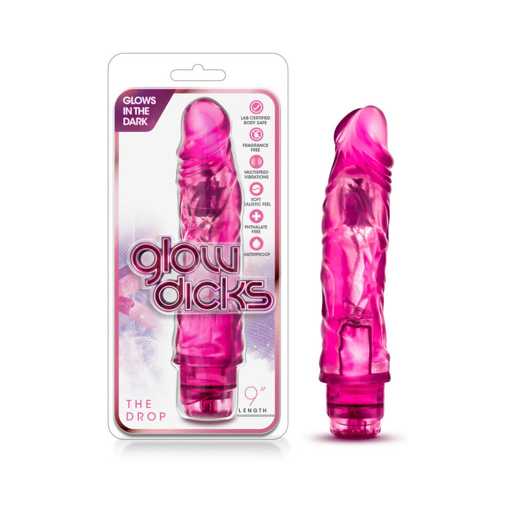 Blush Glow Dicks The Drop Realistic 8.5 in. Vibrating Dildo Pink - Fantasies Boutique