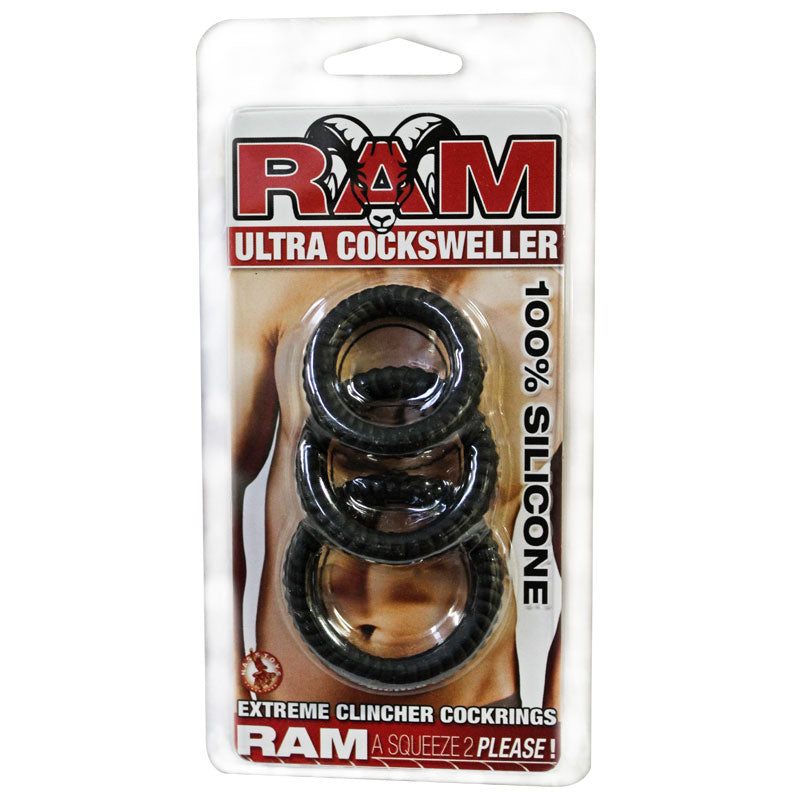 Ram Ultra Silicone Cocksweller 3 Cock Rings (Black) - Fantasies Boutique