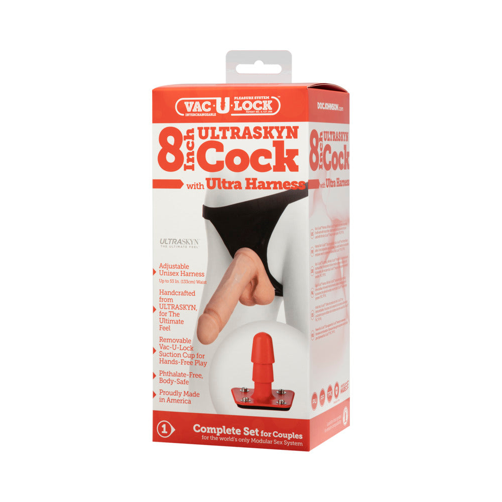 Vac-U-Lock - 8-Inch ULTRASKYN Cock - With Ultra Harness White - Fantasies Boutique