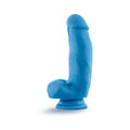 Neo Elite 7 in. Silicone Dual Density Dildo with Balls Neon Blue - Fantasies Boutique