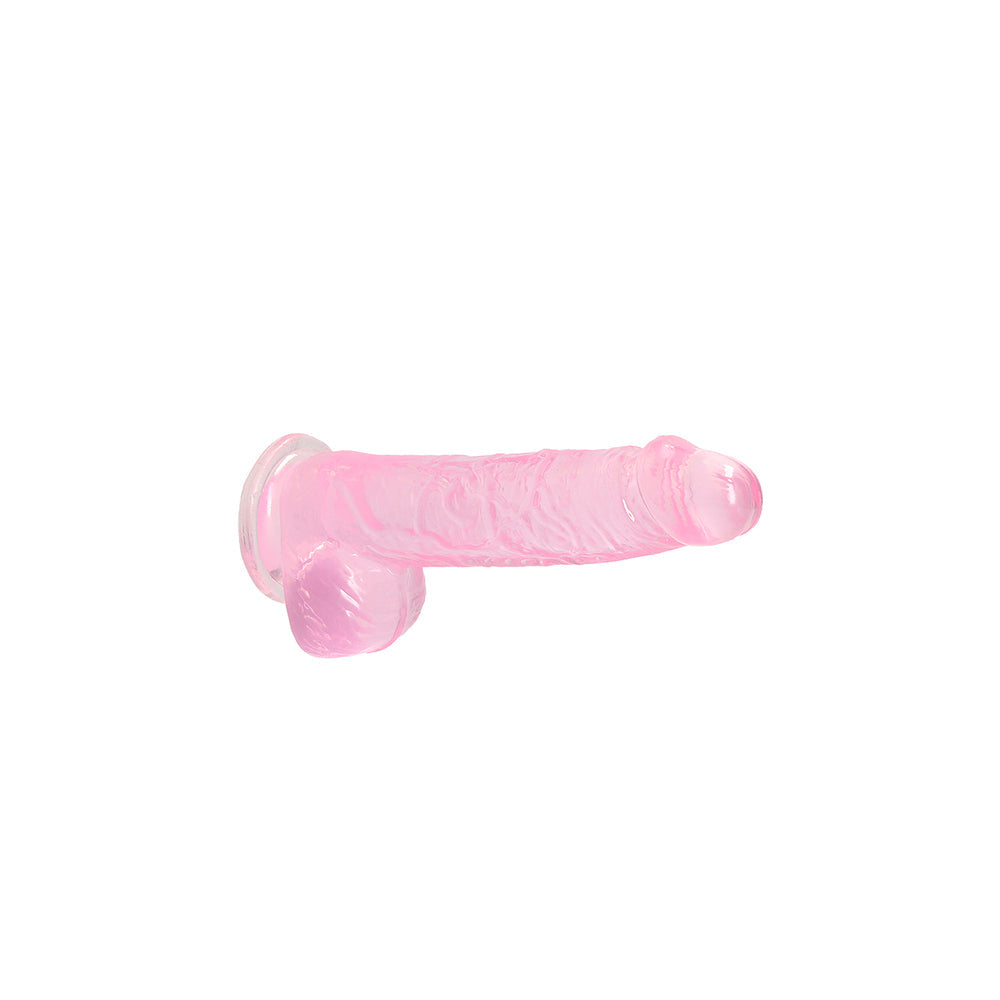 RealRock Crystal Clear Realistic 6 in. Dildo With Balls and Suction Cup Pink - Fantasies Boutique