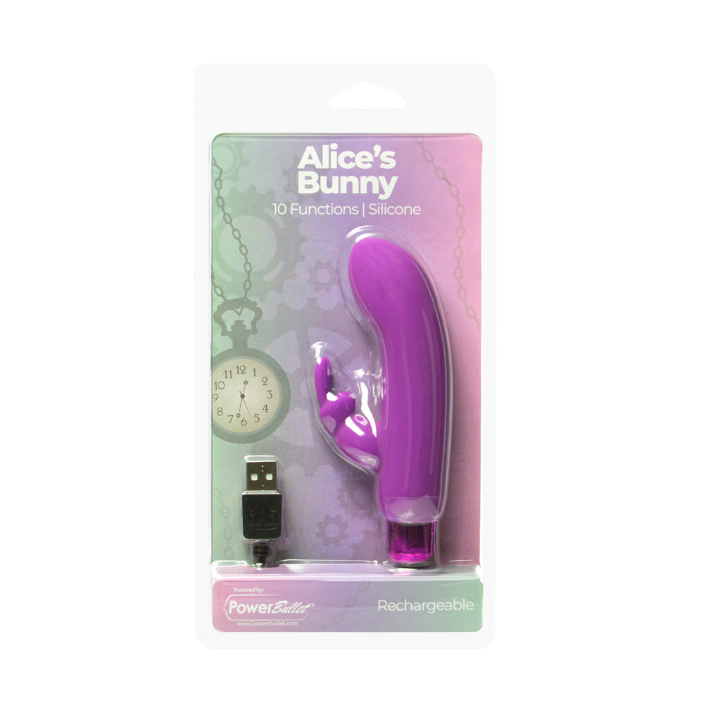 Powerbullet Alice's Bunny Rechargeable Bullet Vibrator with Silicone Rabbit Sleeve Purple - Fantasies Boutique