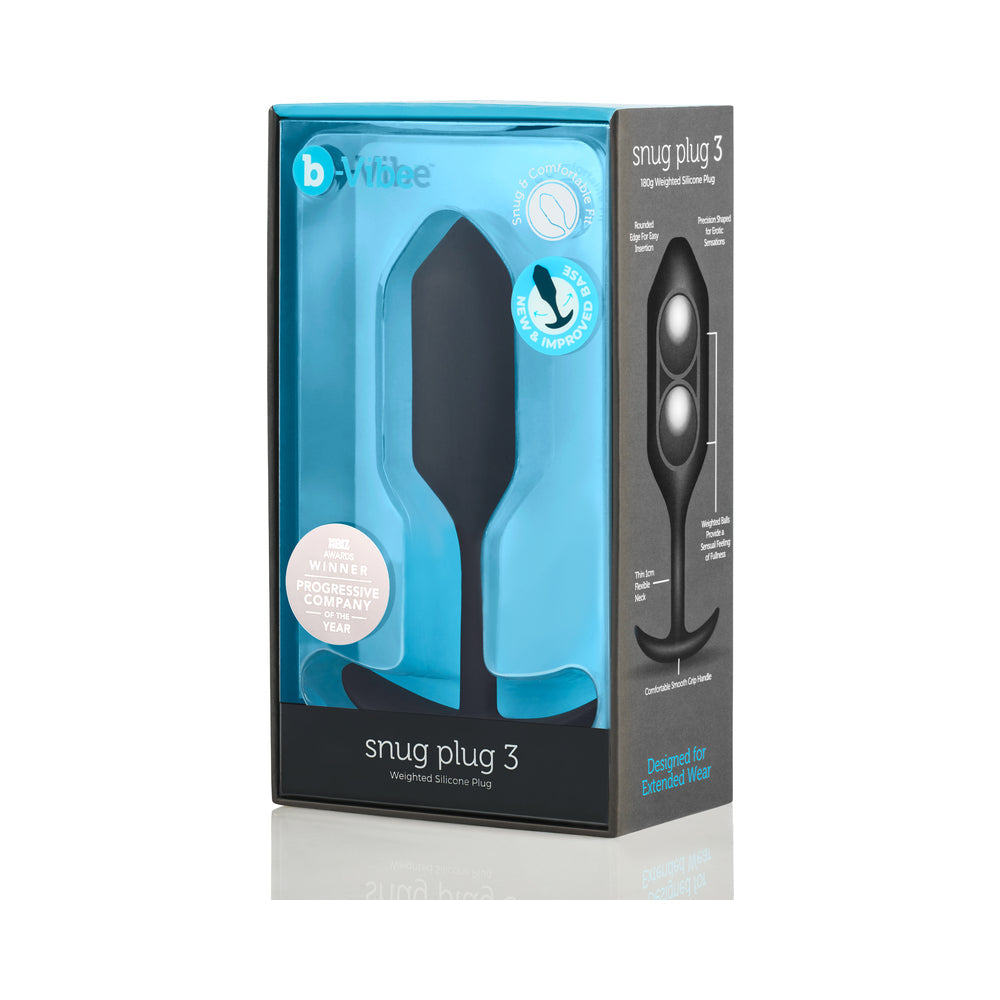 b-Vibe Snug Plug 3 Weighted Silicone Anal Plug Black - Fantasies Boutique