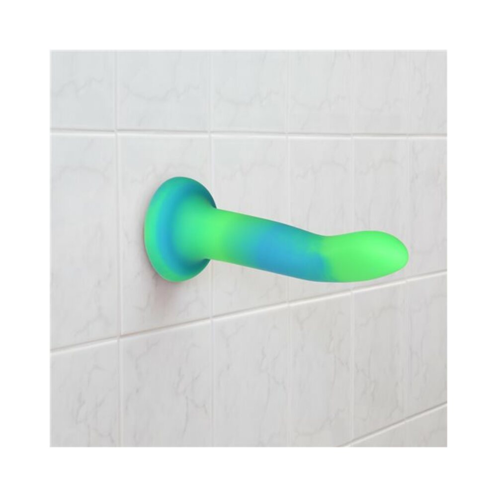 Addiction Rave Bendable 8 in. Silicone Dildo Glow in the Dark Blue Green - Fantasies Boutique