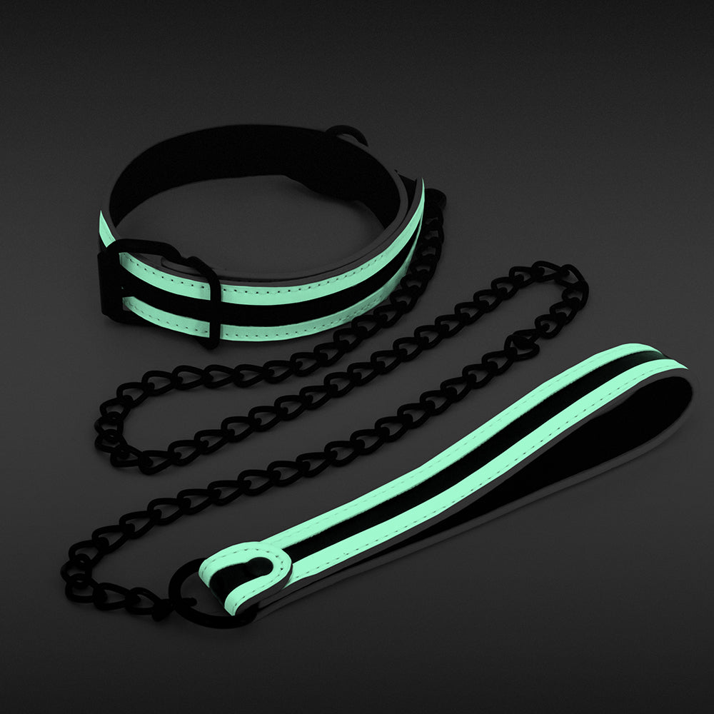 GLO Bondage Collar & Leash Green - Fantasies Boutique