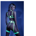 Fantasy Lingerie Glow In A Trance Harness Bra, Garter Belt Neon Chartreuse L/XL - Fantasies Boutique