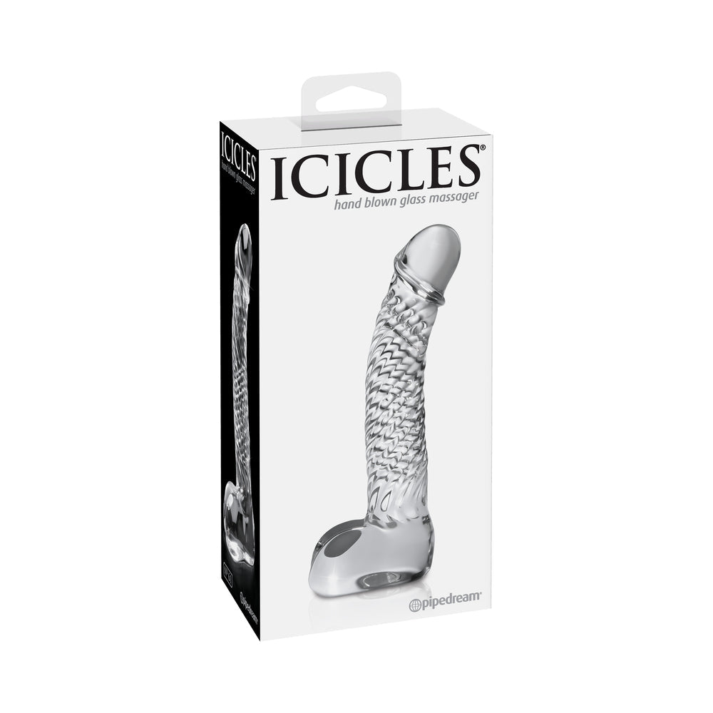 Icicles No. 61 Curved Textured 6.5 in. Glass Dildo Clear - Fantasies Boutique