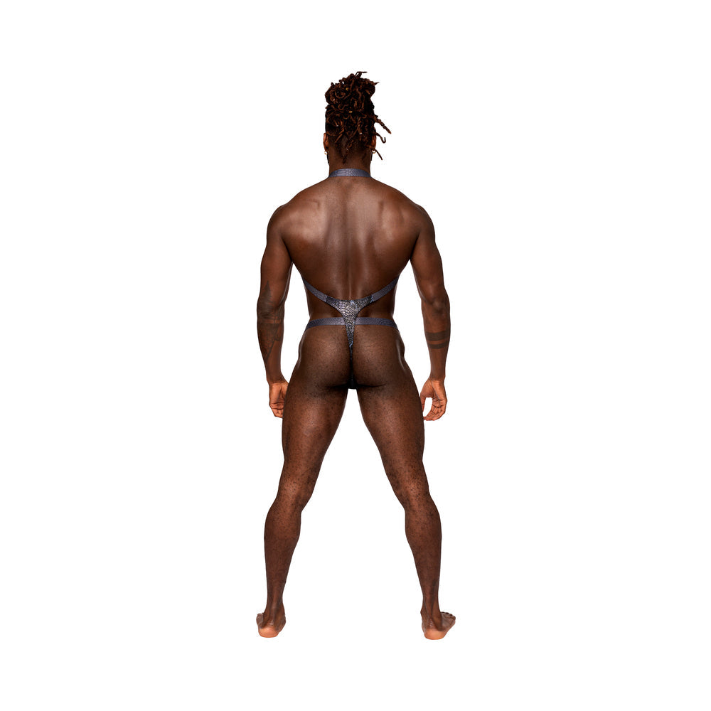 Male Power S'naked Shoulder Sling Harness Thong One-Piece Black/Blue L/XL - Fantasies Boutique
