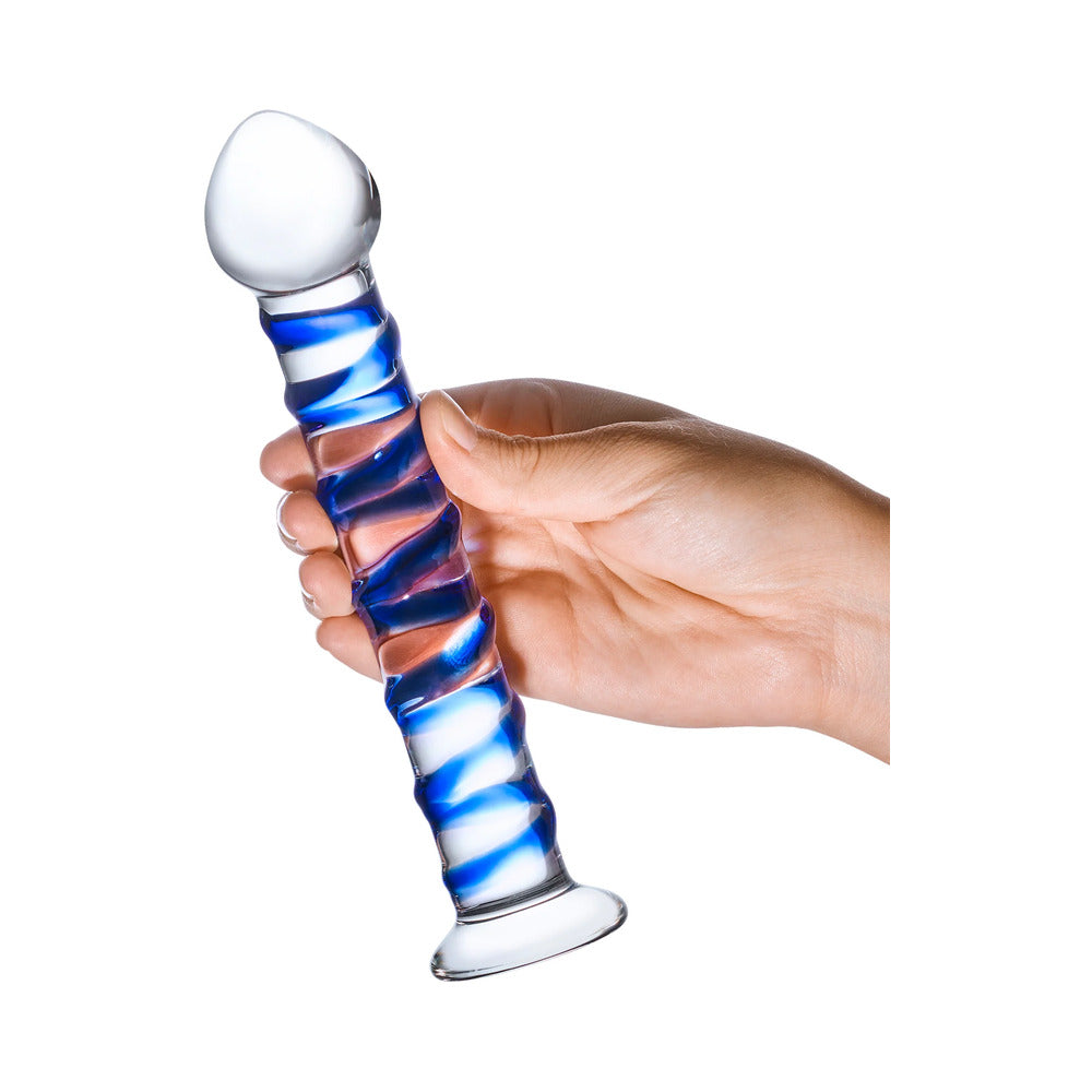 Glas 7.5 in. Blue Spiral Glass Dildo - Fantasies Boutique