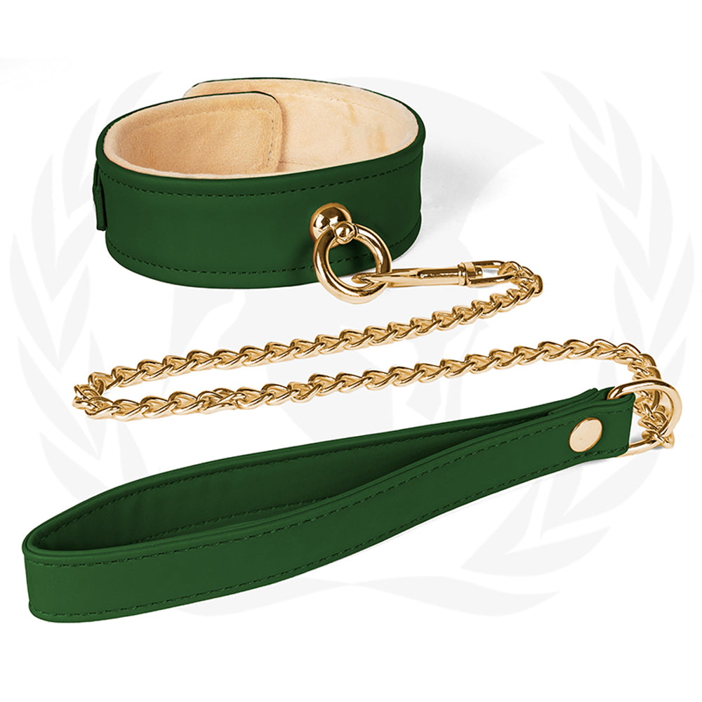 Spartacus Plush Lined PU Collar Chain Leash - Fantasies Boutique