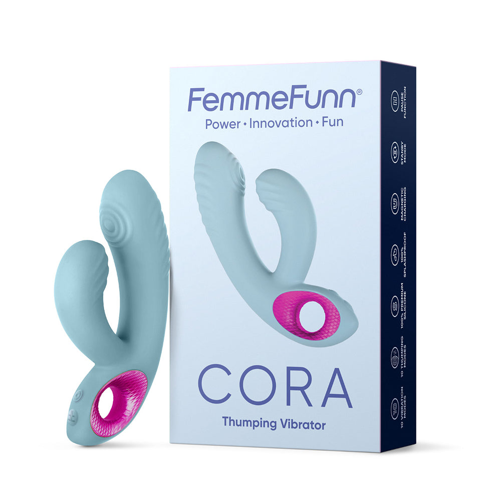 FemmeFunn Cora Rechargeable Silicone Thumping Dual Stimulation Vibrator Light Blue - Fantasies Boutique