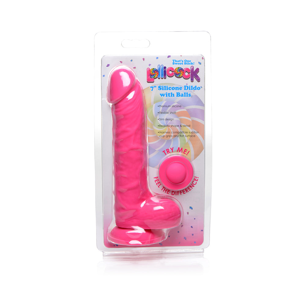 Curve Toys Lollicock 7 in. Silicone Dildo with Balls & Suction Cup Cherry - Fantasies Boutique